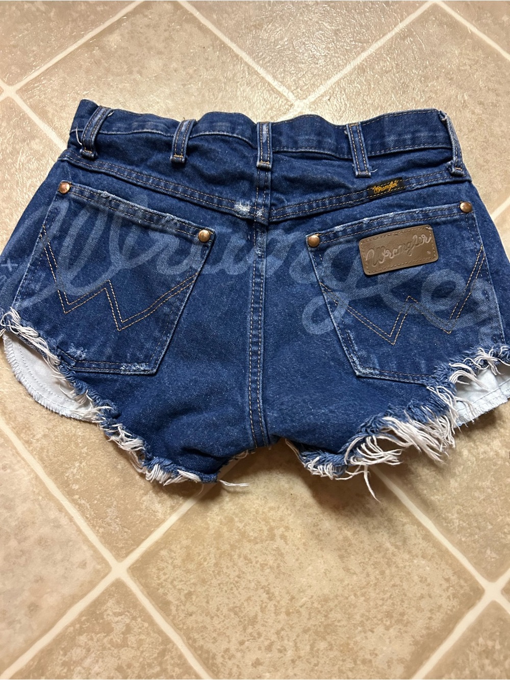 Wrangler Dark Blue Denim Frayed Hem High-Rise Shorts